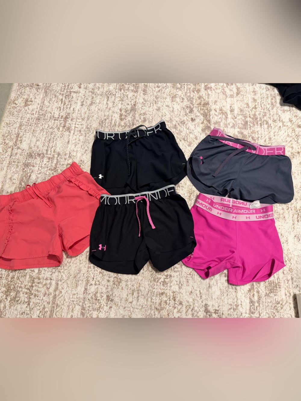 Under Armour Girls' Athletic Shorts Bundle - Pink, Coral & Black